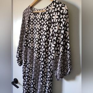 Chico's Black and White Patterned Asymmetrical Mini Dress Size 14